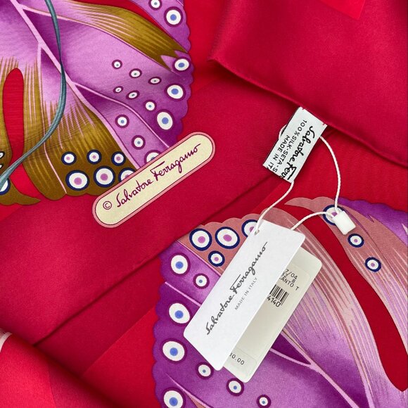 New Salvatore Ferragamo Scarf Flowers Garden Purple Red Burgundy Silk Wrap - Picture 8 of 14